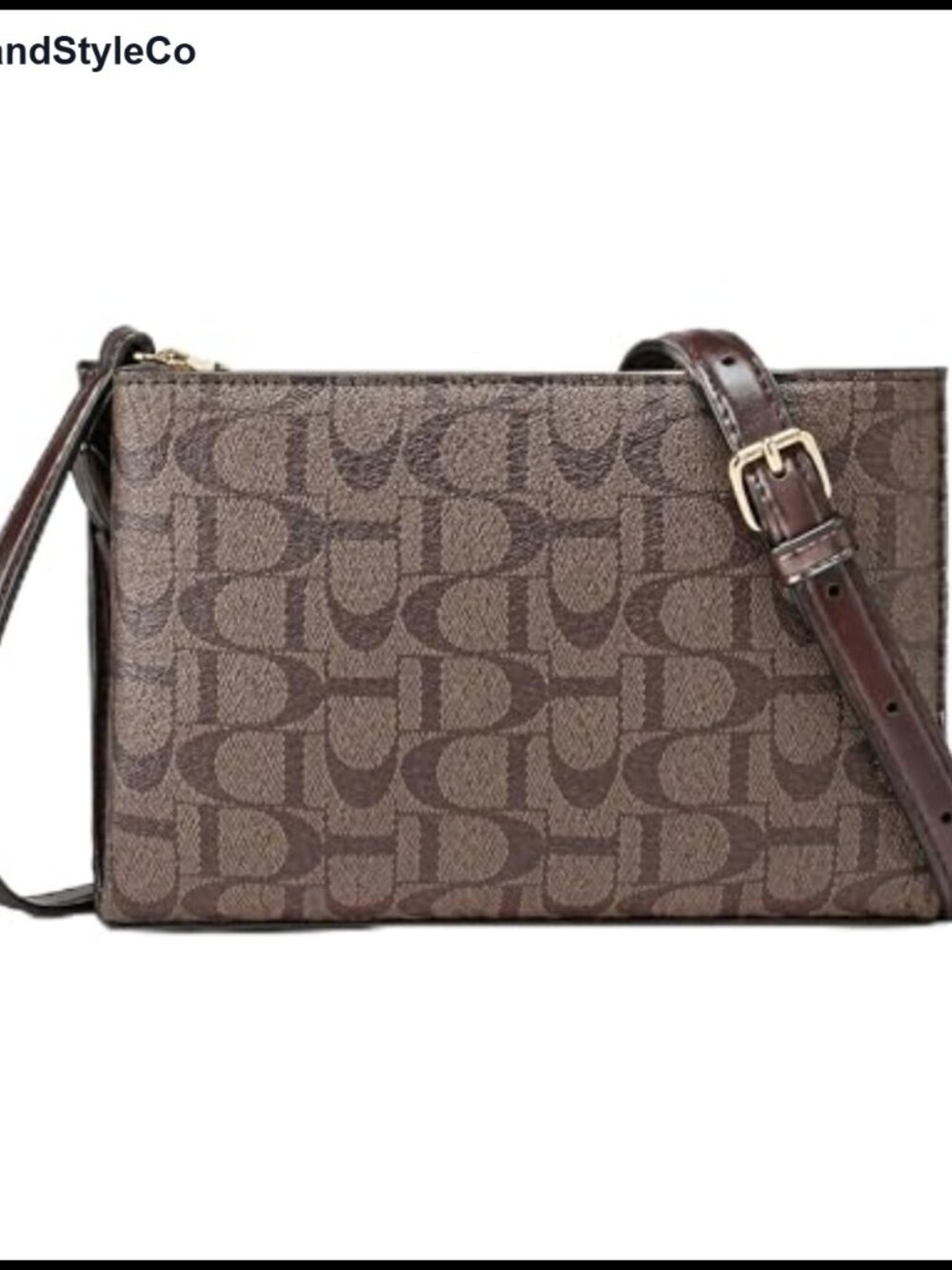 Small Faux Leather Crossbody Bag with Monogram Print and Vegan Leather Trim